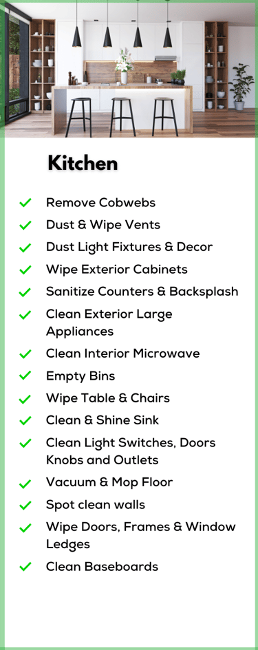 Kitchen cleaning package for residential cleaning includes appliances cleaning