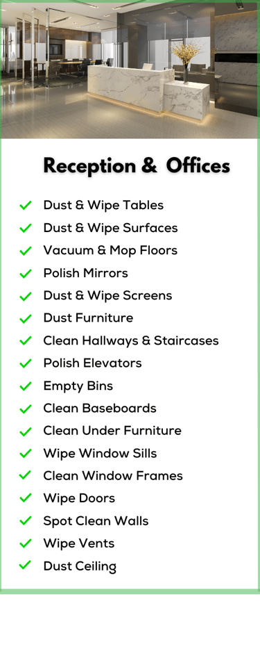 Reception and offices cleaning service, floor care for your office