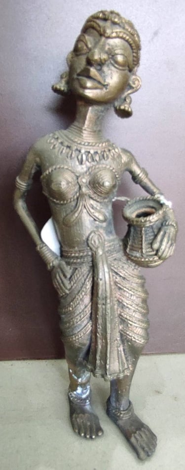  "Ethnic woman sculpture with water pot in one hand and other on waist – graceful posture-for global shipment"