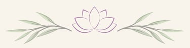 Elegant purple lotus flower outline flanked by green willow leaf branches on a cream background.
