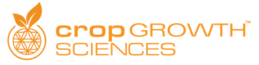 Crop Growth Sciences logo with orange text and a circular geometric leaf emblem.