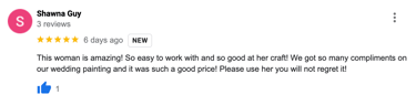 Google review about Live painter, wedding painter
