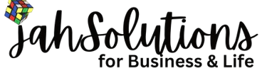jahsolutions logo with a floating rubik's cube