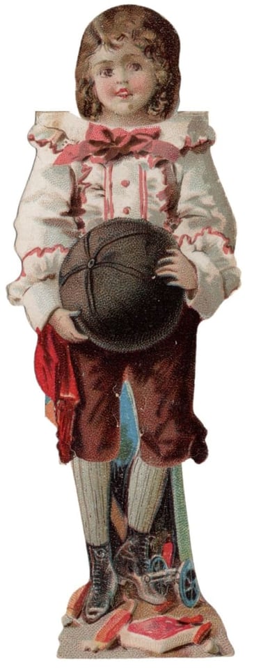 Rare early Victorian basketball doll manufactured by McLaughlin Coffee Company of Chicago XXXX