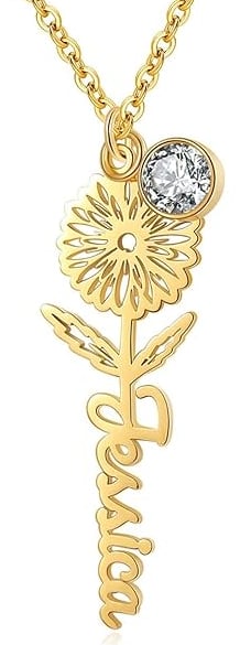 Affordable Personalized Month Birth Flower Name Necklace in Sterling Silver Under $50