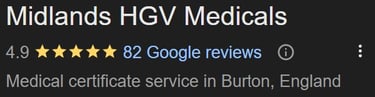 Midlands HGV Medicals Google Reviews