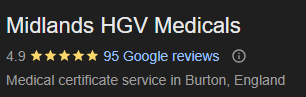 Midlands HGV Medicals Google Reviews