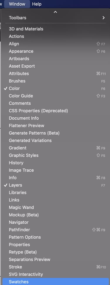 Adobe Illustrator Menu Swatches