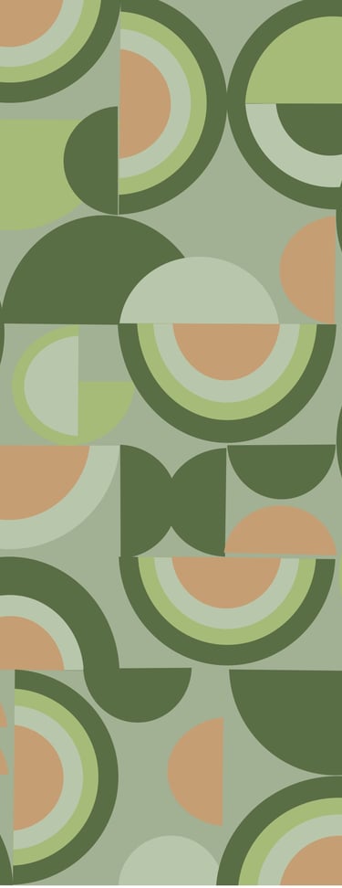 Geometric pattern design featuring semi-circles in green and peach tones