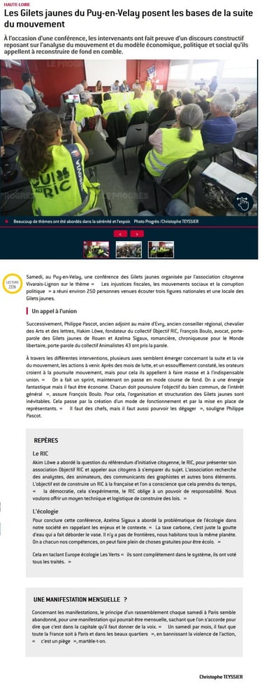 article le progrès le puy en velay haute loire conférence gilets jaunes 2019
