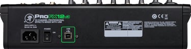 Conexiones traseras de la mesa de mezclas Mackie ProFX12v3 para audio y USB