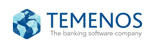 Temenos banking software company logo with blue geometric globe icon on white background.