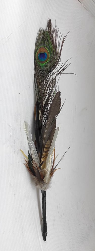 "Tribal-style hair accessory made with peacock feathers and small bird feathers-Export-grade"