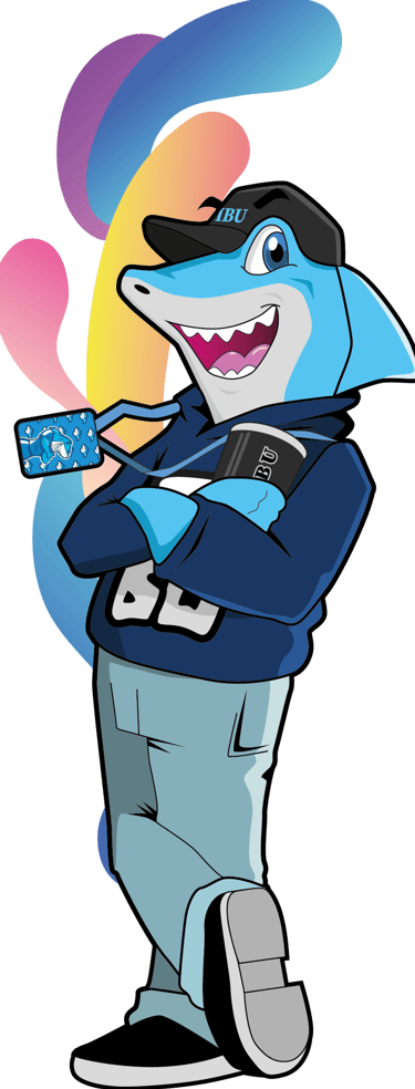 a cartoon sharky character in a baseball uniform