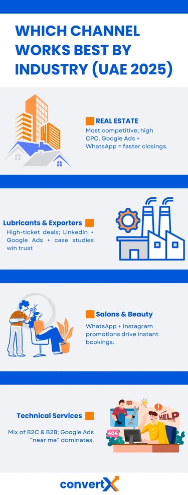 Lead generation by industry UAE 2025 infographic