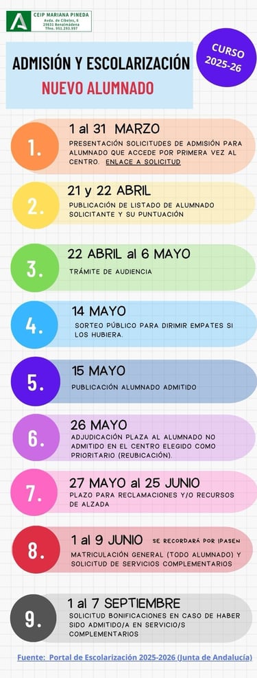 Admisión y escolarización CEIP Mariana Pineda