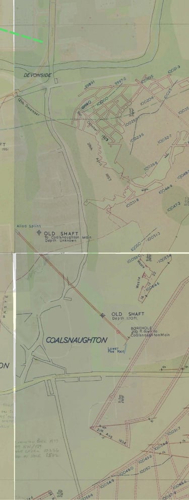 Georeferenced mine abandonment plan showing workings in Coalsnaughton Main