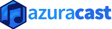 AzuraCast open source web radio management software logo with blue musical note icon.