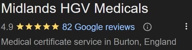 Midlands HGV Medicals Google Reviews