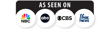 Logo that reads "as seen on fox, abc, nbc and cbs".