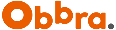 Logomarca da empresa Obbra Construção e Acabamentos na versão laranja com ponto cinza
