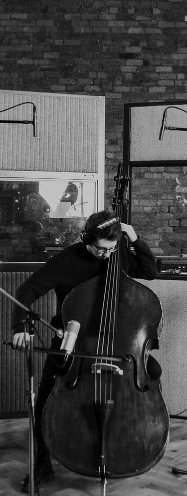 Recording double bass for Bass Untamed by Westwood Instruments at the Nave studio, Leeds.