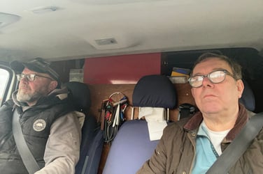 Steve and Carl in the van