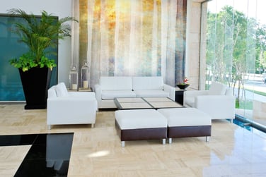 open room with great design due to the wallcovering solution used
