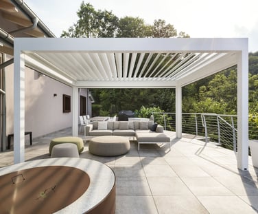 pergola à toile rétractable, lyon et rhône alpes, bioclimatique, store, stomfy, pergola, sur mesure 