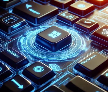 a computer keyboard with a blue light on it highlighting the Windows button