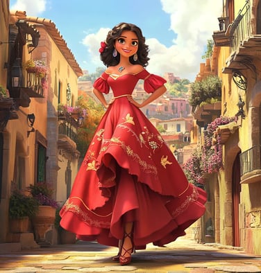 Elena van Avalor Disney prinses in een spaanse stad