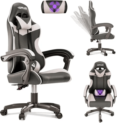 JUPPLIES Silla Gaming Profesional con Masajeador, Altura Regulable y Respaldo Abatible