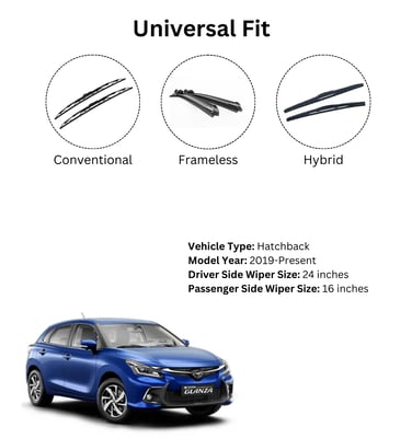 Toyota Glanza wiper blade sizes – 22 inch, 16 inch, 12 inch