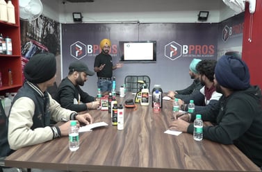 Students getting hands on car detailing training in Ludhiana.