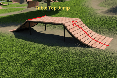 Dirt tabletop jump with flat top and smooth takeoff and landing