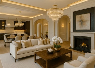 a luxury living room with a couch and a table