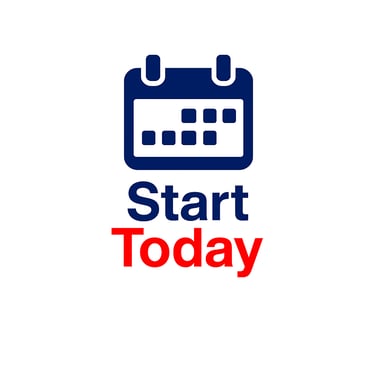 a clock with the words start today