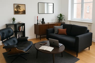 Cozy coaching room for hypnotherapy, Reiki, and meditation sessions