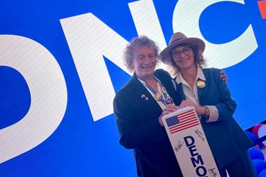 Steve and Int'l Chair Martha McDevitt-Pugh at the 2024 DNC Nominating Convention