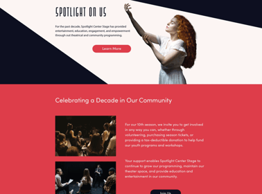 Website landing page for Spotlight Center Stage integrated digital campaign.