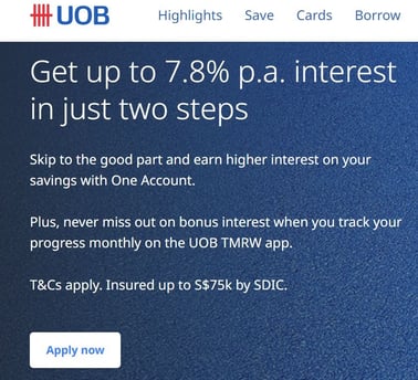 UOB bank offer high yield interest return
