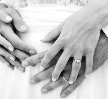 Fine art editorial wedding photography — bride and groom rings detail South of France