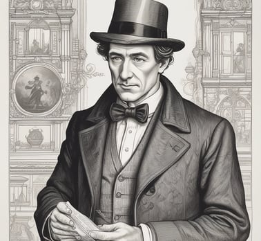 A person with braided hair is intently reading a book titled 'Sherlock Holmes Returns.' They are wearing a grey dress and a light-colored, patterned shirt. The focus is on the book and the reader, with a plain, gradient background adding a simple backdrop to the scene.