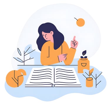 "Animated illustration of a student studying with focus."