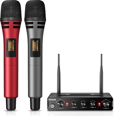 TONOR Micrófono Inalámbrico Dual Mic UHF Sistema de Micrófono Dinámico de Mano con Receptor