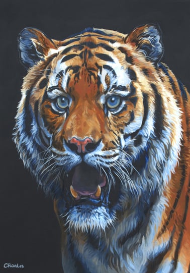 a painting of the face of a siberian tiger facing the viewer 