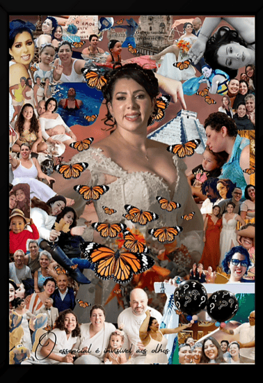a collage of a woman in a wedding dress