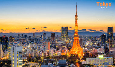 a cityscape of tokyo at night time