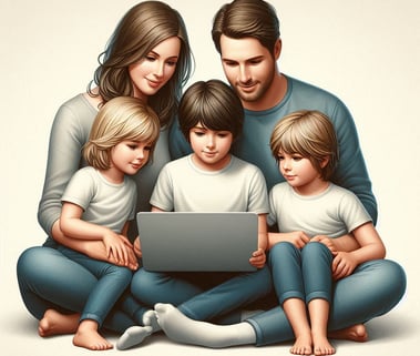 A family working on a Computer