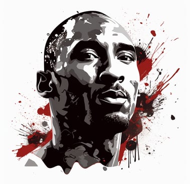 a man with a black and white picture of a man with a black and white
